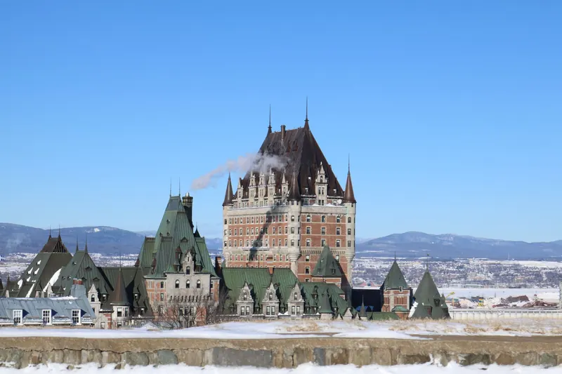 The Château Frontenac above snow-covered Québec City in winter